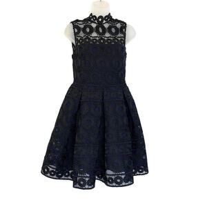 Maje Rodeo Lace Mini Dress High Neck Pleated Gothic Black Blue